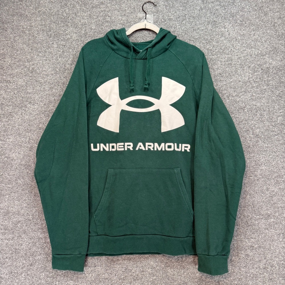 Under Armour‎ Hoodie Mens XL Green Rival Fleece Big Logo Pullover Sweatshirt